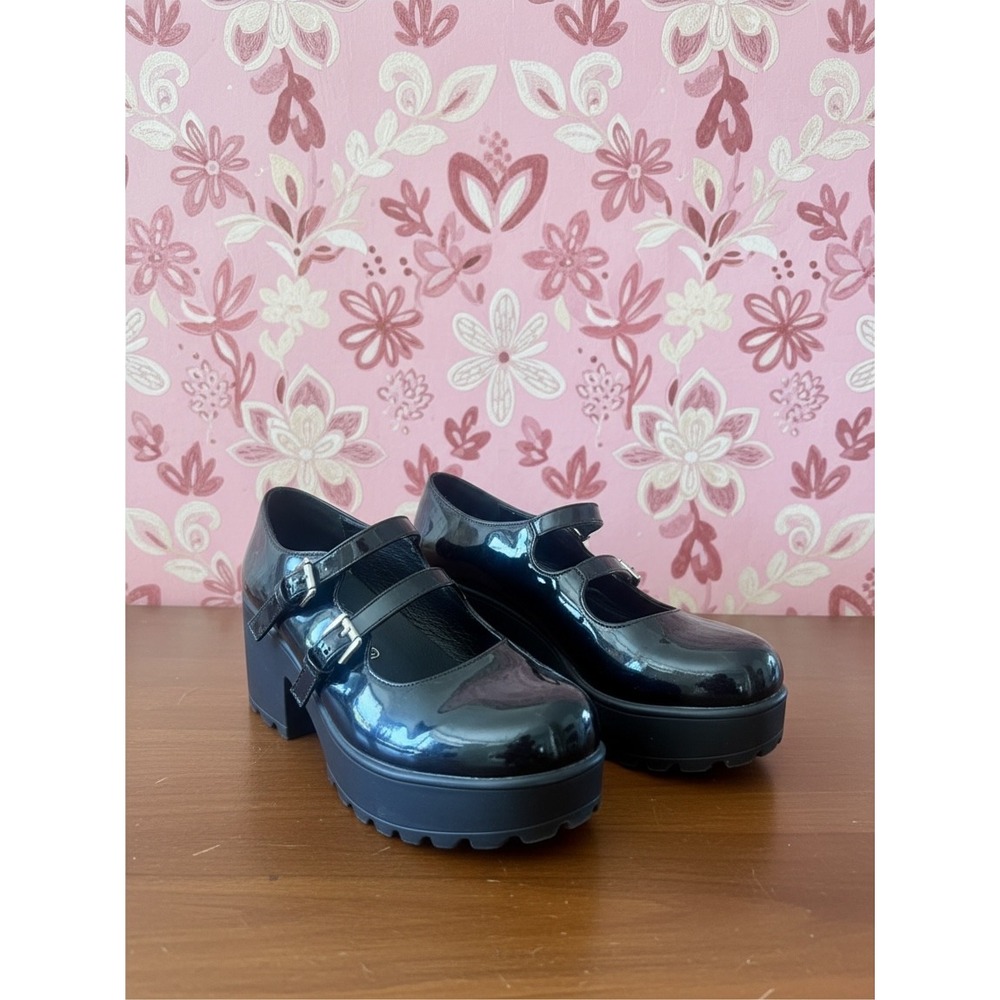 Nasty Gal Mary Jane Womens 7 Black Patent Chunky Platform Lug Sole Heel 38 Shoes